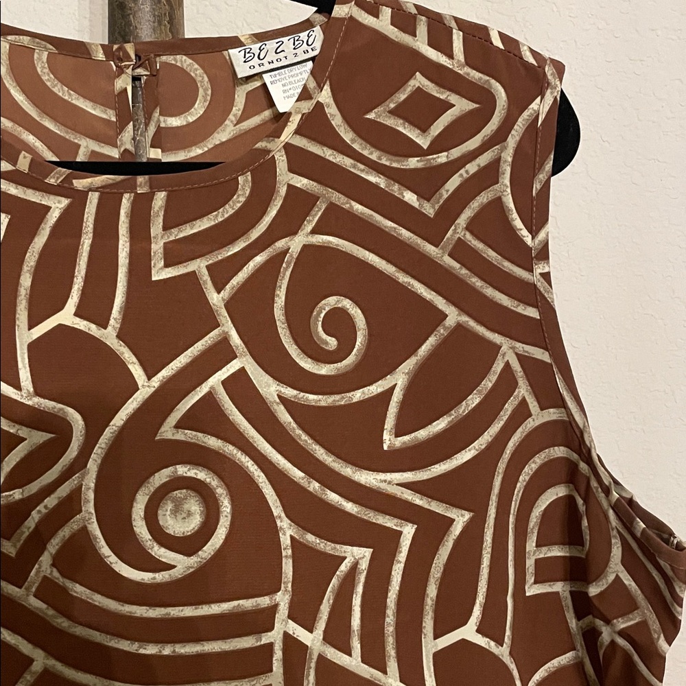 Elegant Brown w Tan Geometric Sleeveless vintage Dress BE2BE design Plus SZ 1X - Picture 3 of 9